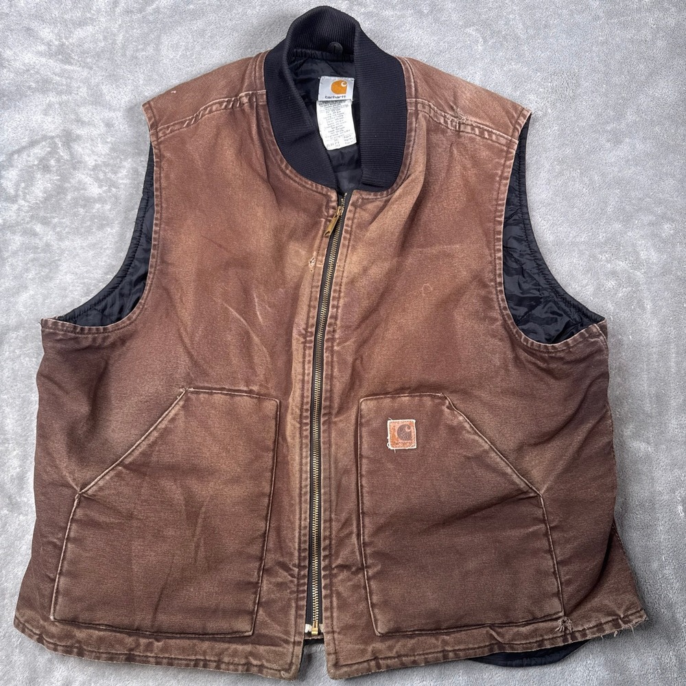 VINTAGE Carhartt Vest Men 2XL XXL Brown V02 DKB Duck Canvas Quilt Lined Work 90s